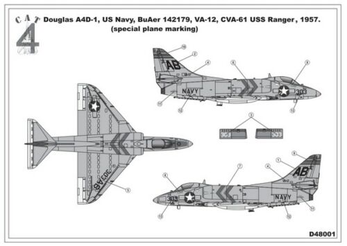 CAT4 1/48 A4D-1 (A-4A) Skyhawk Decals D48001