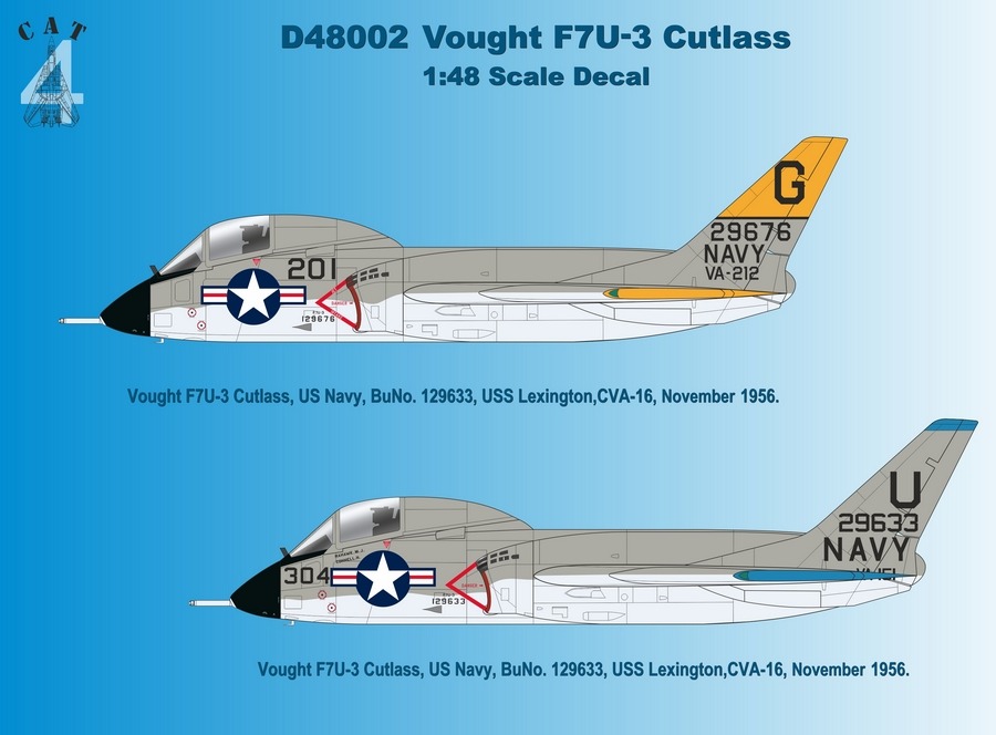 CAT4 D48002 Decals for Vought F7U-3 Cutlass plastic model aircraft 1/48 scale 