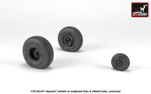 Armory 1/35 AH-64 Apache wheels w/ weighted tires, ribbed hubs AR AW35305