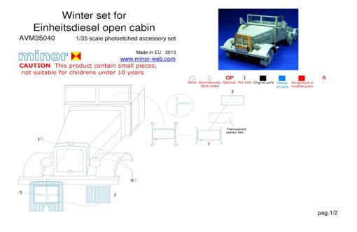 Minor 1/35 Winter set for Einheitsdiesel open cabin 3 ton truck AVM35040