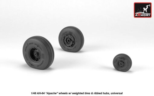 Armory 1/48 AH-64 Apache wheels w/ weighted tires, ribbed hubs AR AW48331