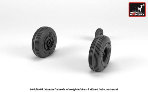 Armory 1/48 AH-64 Apache wheels w/ weighted tires, ribbed hubs AR AW48331