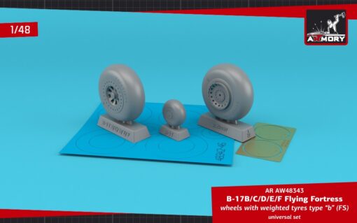 Armory 1/48 B-17B/C/D/E/F Flying Fortress wheels w/ weighted tyres type "b" (FS) & PE hubcaps AR AW48343