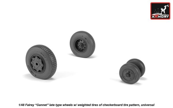 Armory 1/48 Fairey "Gannet" late type wheels w/ weighted tires of checkerboard tire pattern AR AW48411