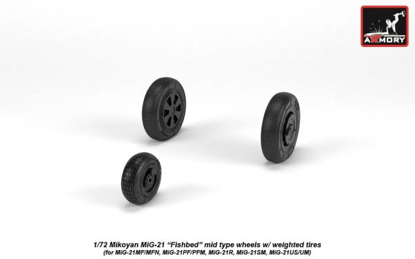 Armory 1/72 Mikoyan MiG-21 Fishbed wheels w/ weighted tires, mid AR AW72049