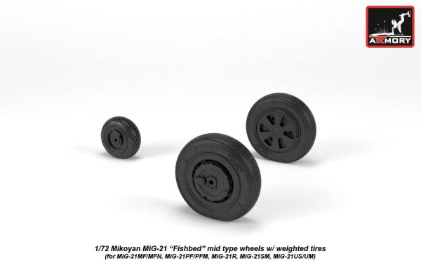 Armory 1/72 Mikoyan MiG-21 Fishbed wheels w/ weighted tires, mid AR AW72049