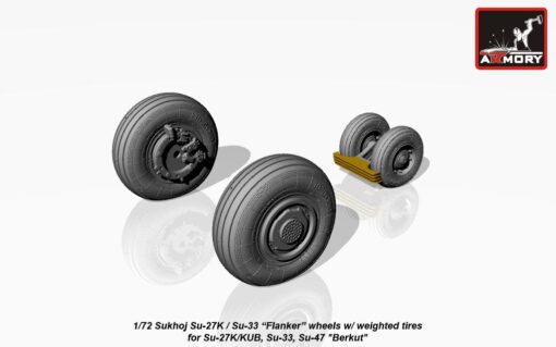 Armory 1/72 Sukhoi Su-27K / Su-33 wheels w/ weighted tires, front mudguard AR AW72034