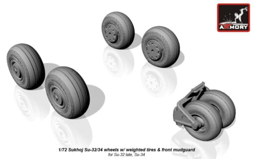 Armory 1/72 Sukhoi Su-32/34 wheels w/ weighted tires, front mudguard AR AW72045