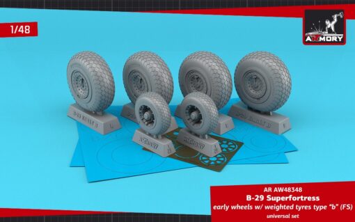 Armory 1/48 B-29 Superfortress early production wheels w/ weighted tyres type "b" (FS) & PE hubcaps AR AW48348